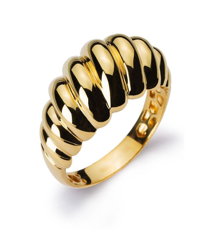 Bague torsadée or et noir avec un anneau poli et un motif texturé festonné