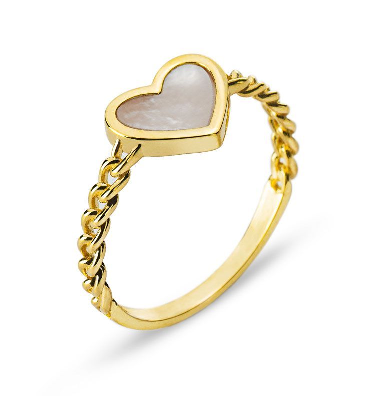 Bague en or en forme de cœur avec une pierre blanche et un anneau tressé