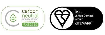 UK Select Accident Repairs | Two logos for carbon neutral organization and bsi vehicle damage repair