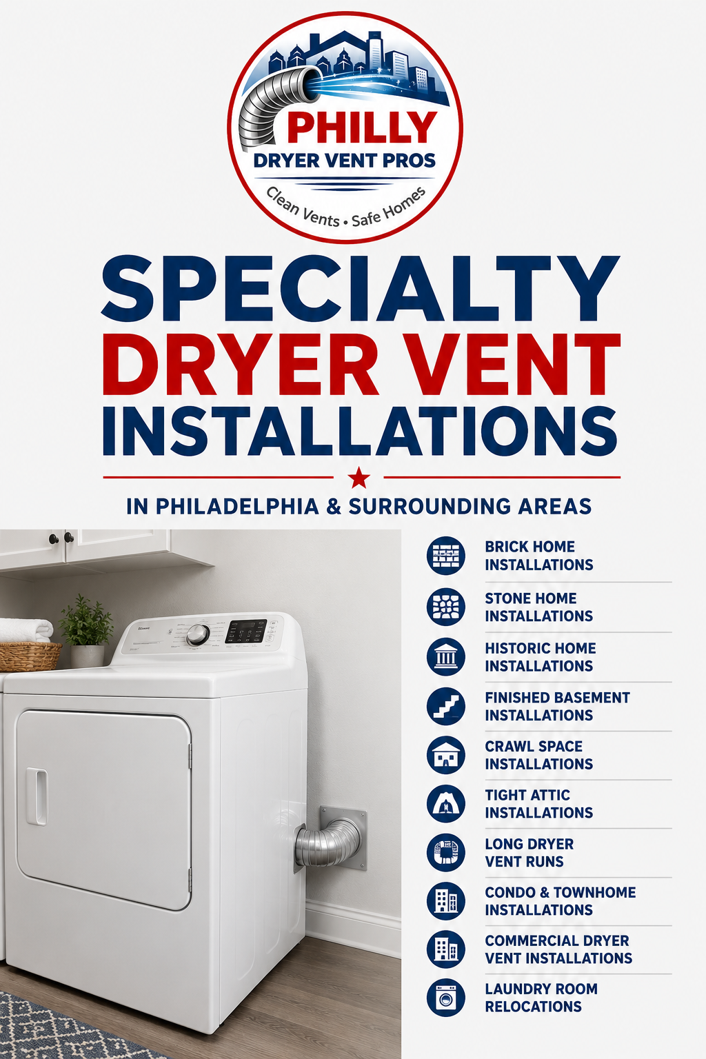 Specialty Dryer Vent Installations Philadelphia & Surrounding Areas