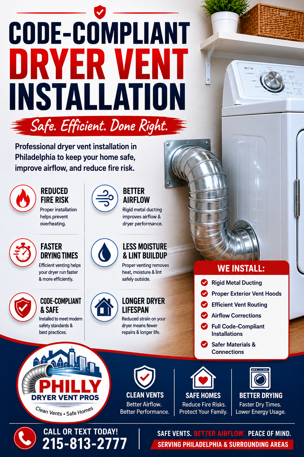 Dryer venting indoor danger in Philadelphia, Montgomery County, Bucks County, Chester County, and Delaware County