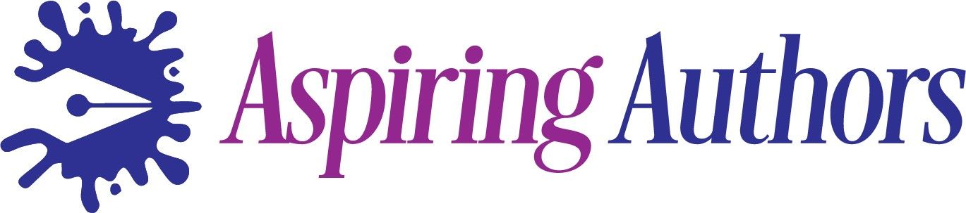A logo for aspiring authors with a blue splash