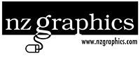 A black and white logo for nz graphics
