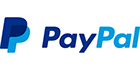 The paypal logo is blue and white on a white background.