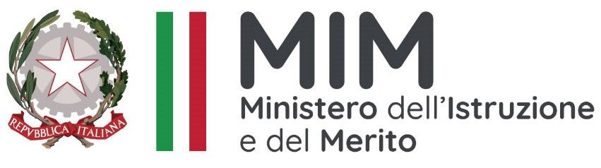 Logo del Ministero dell'Istruzione e del Merito italiano con emblema tricolore e testo grigio su sfondo bianco.