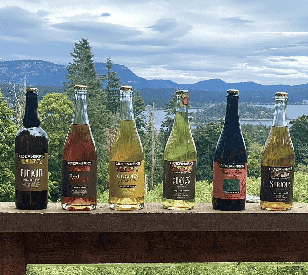 Ciderworks View with Lineup - glass bottles