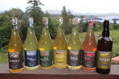 Cider lineup at Salt Spring Ciderworks