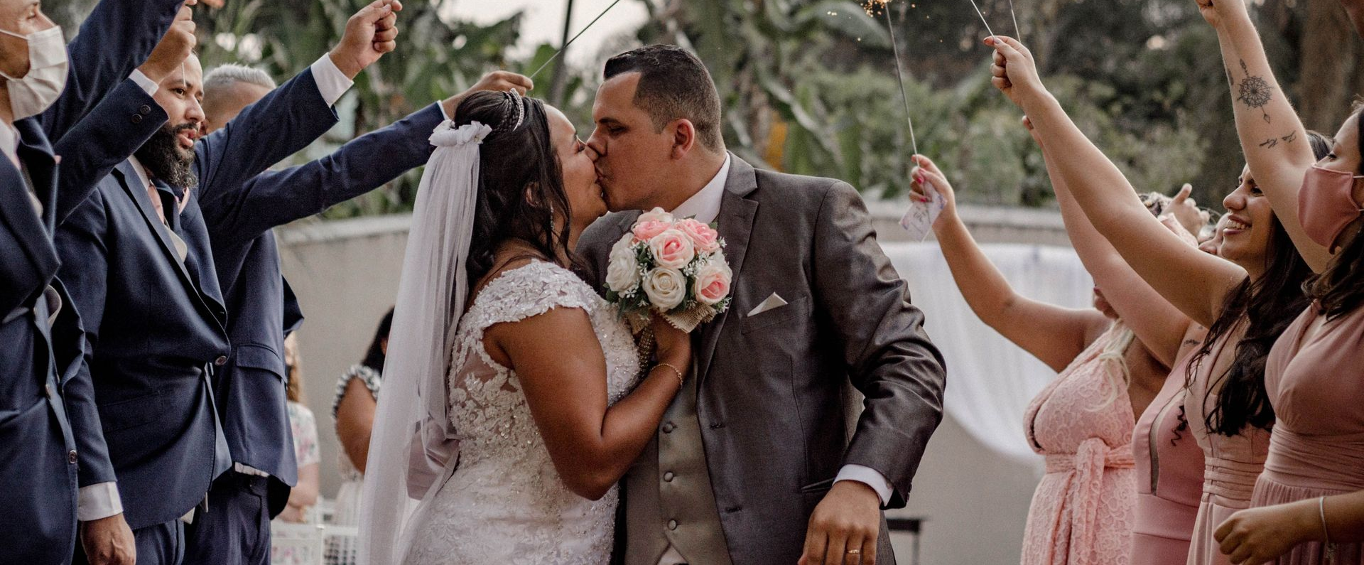 Just married! With sparklers