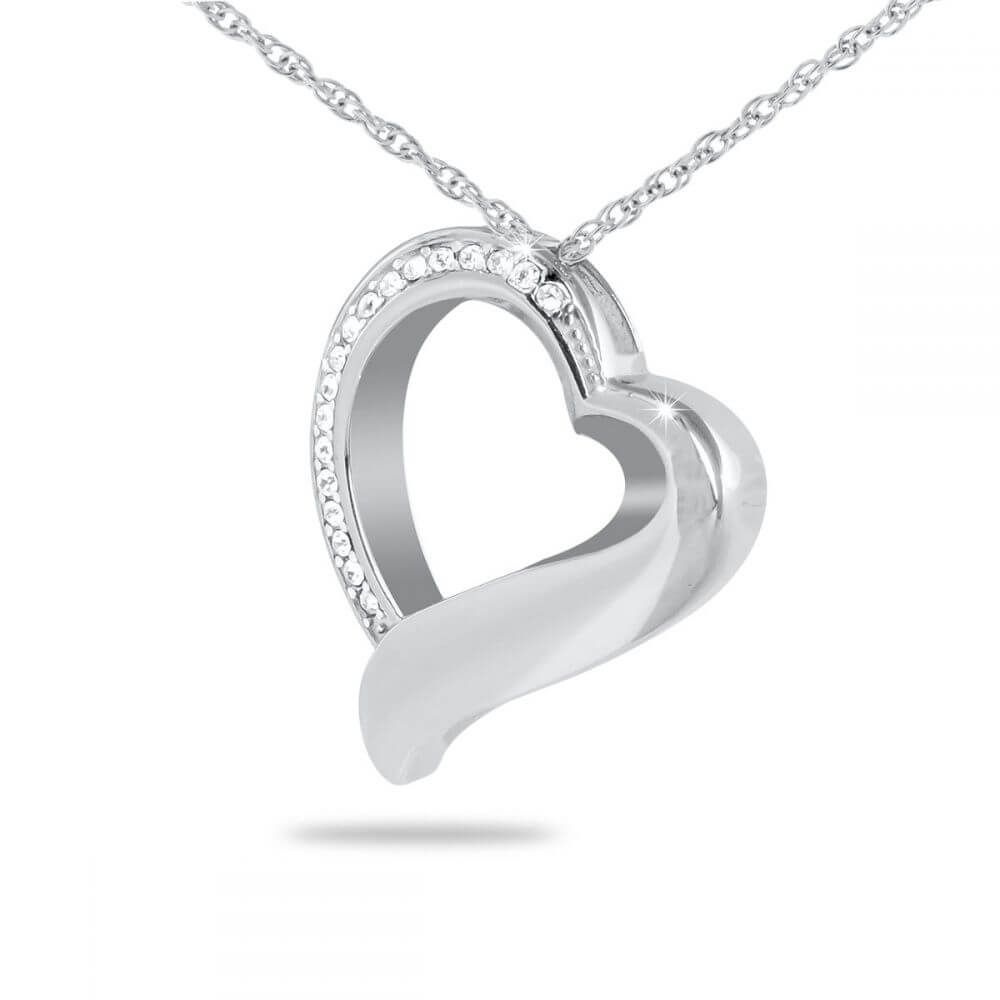 Silver heart pendant necklace with small clear stones