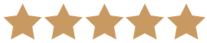 Five gold stars in a row on a white background.