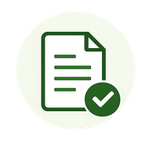 Green document icon with checkmark badge on a pale background