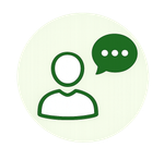 Green user profile icon with a speech bubble on a light background