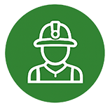 White miner icon in a green circle