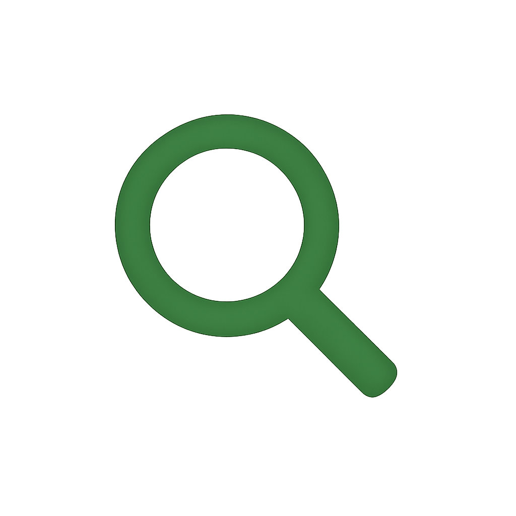 Green magnifying glass icon on a white background
