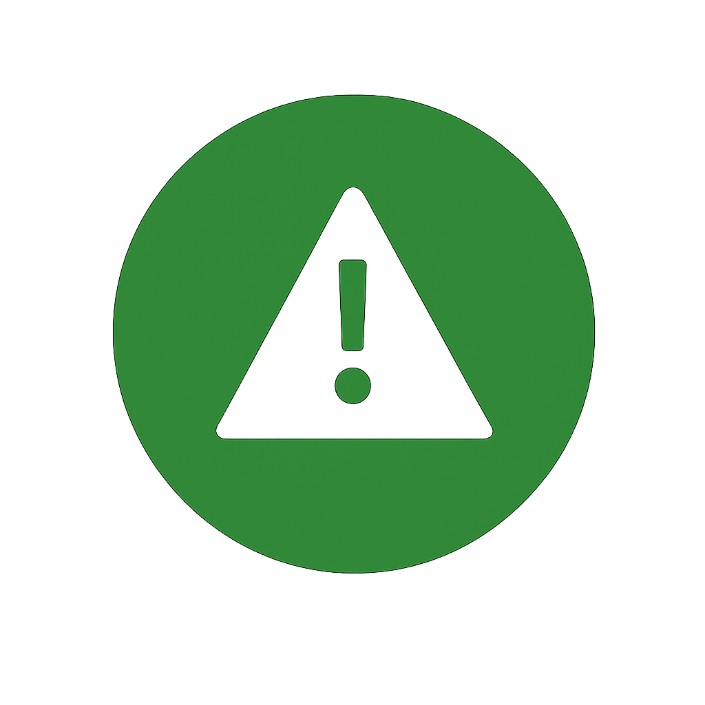 Green circular warning icon with a white triangle and exclamation mark