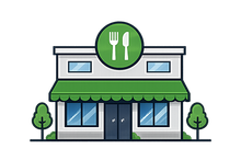 Illustration of a small storefront with a green awning and restaurant sign above the entrance