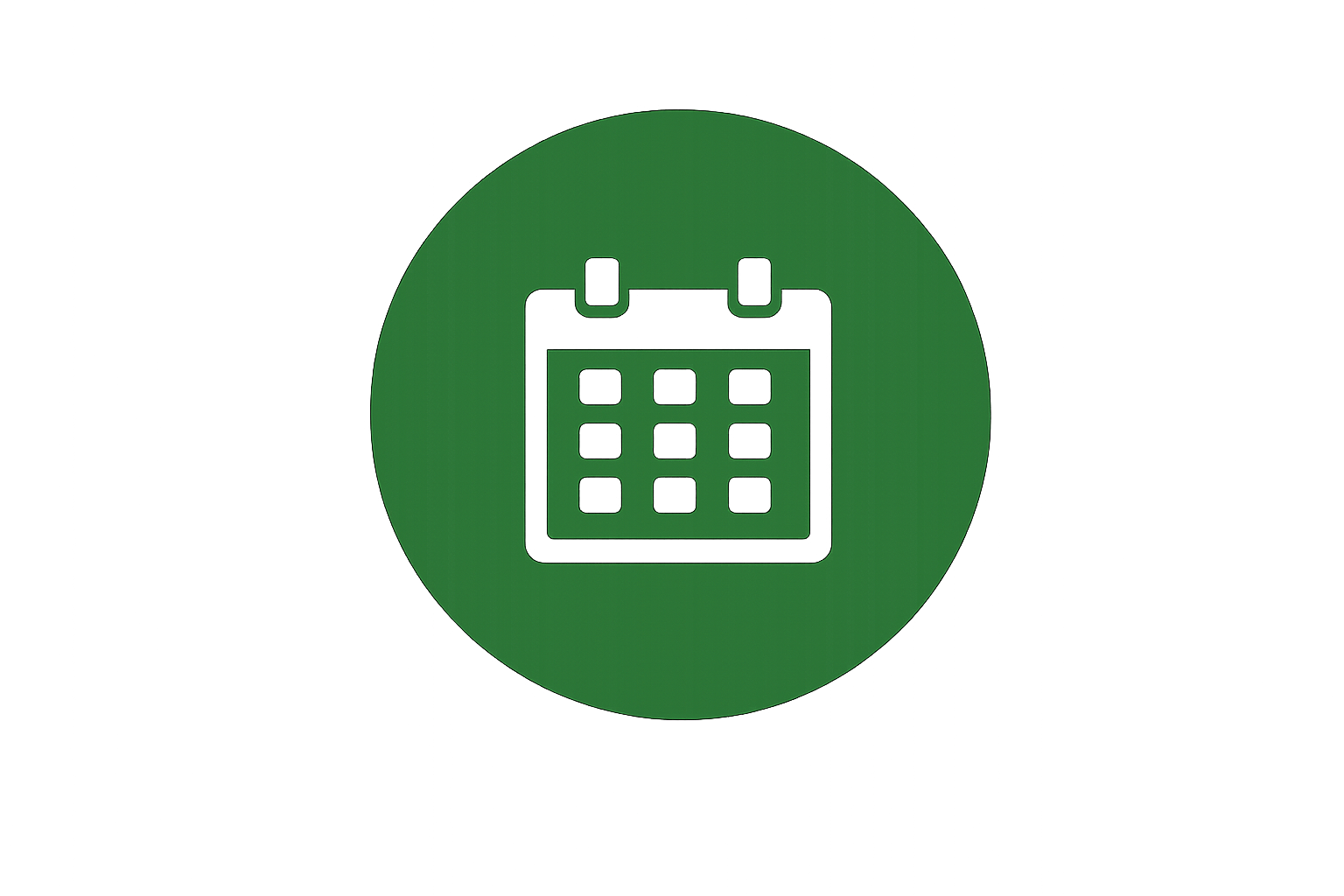 Green circular calendar icon in white