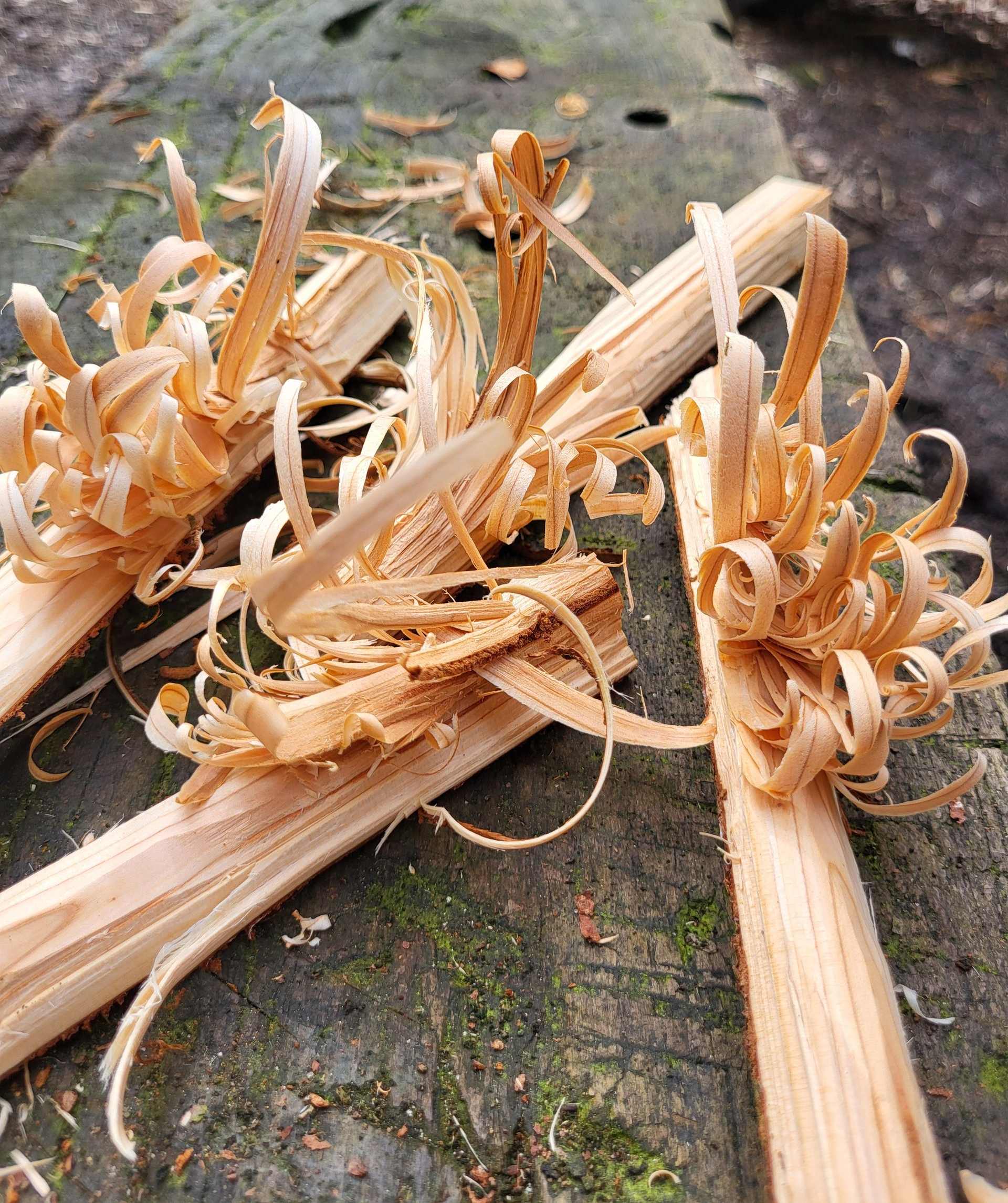 Bushcraft geveerde stokken