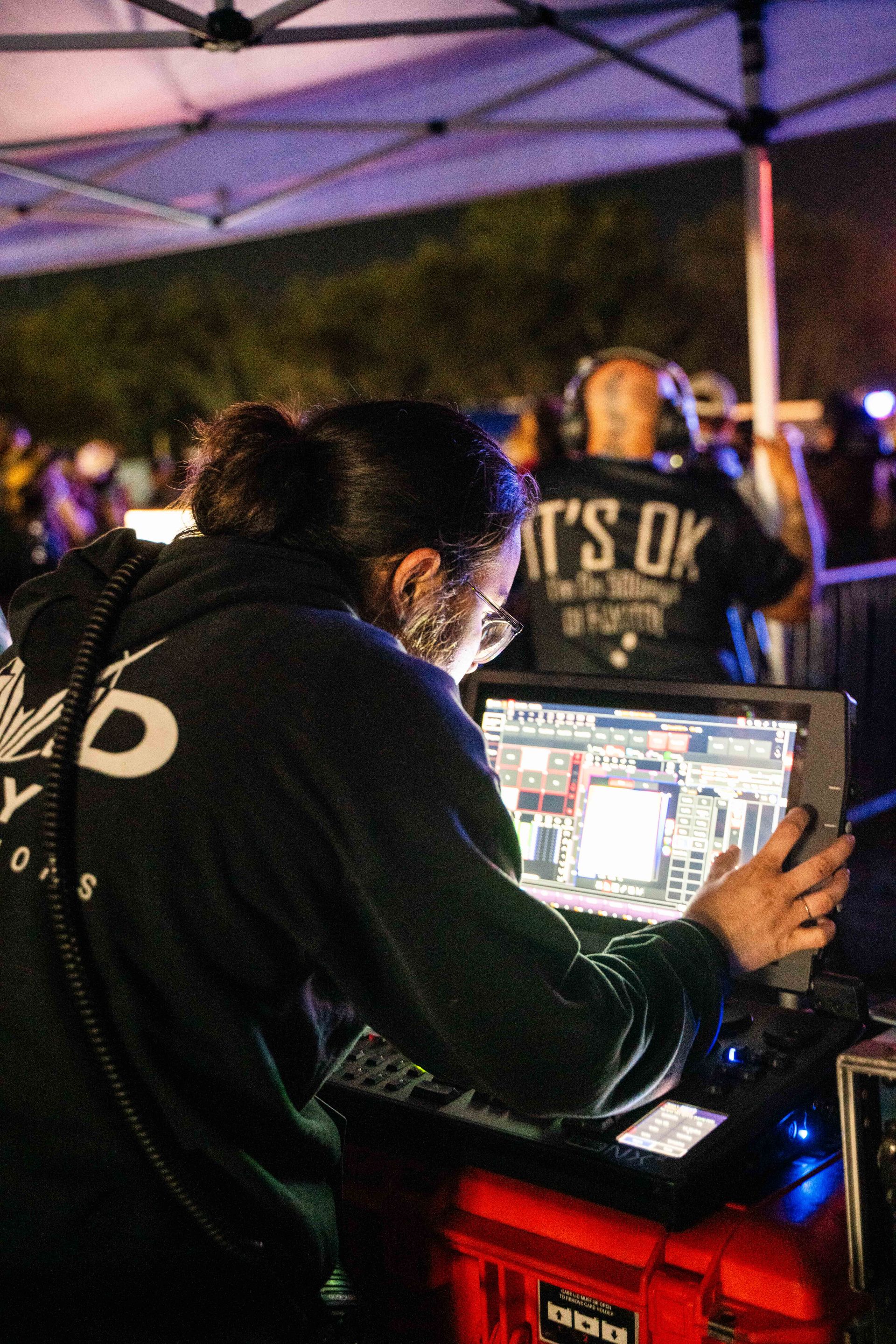 A woman is sitting in front of a computer.