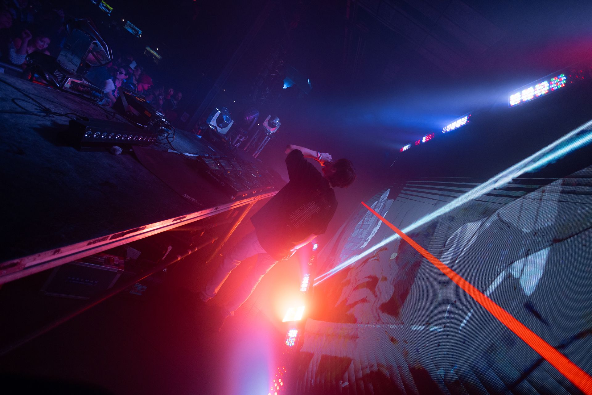 A person is flying through the air in a video game.