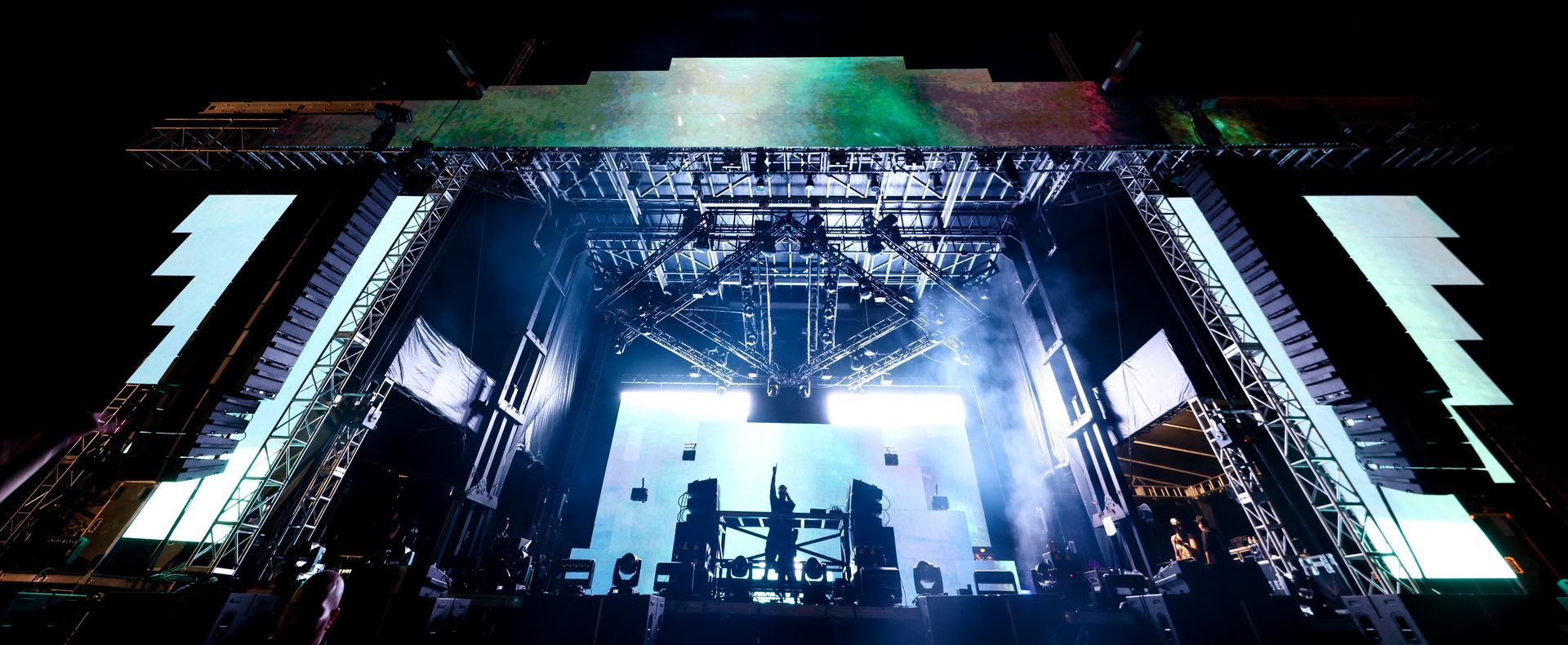 A large stage with a lot of lights on it