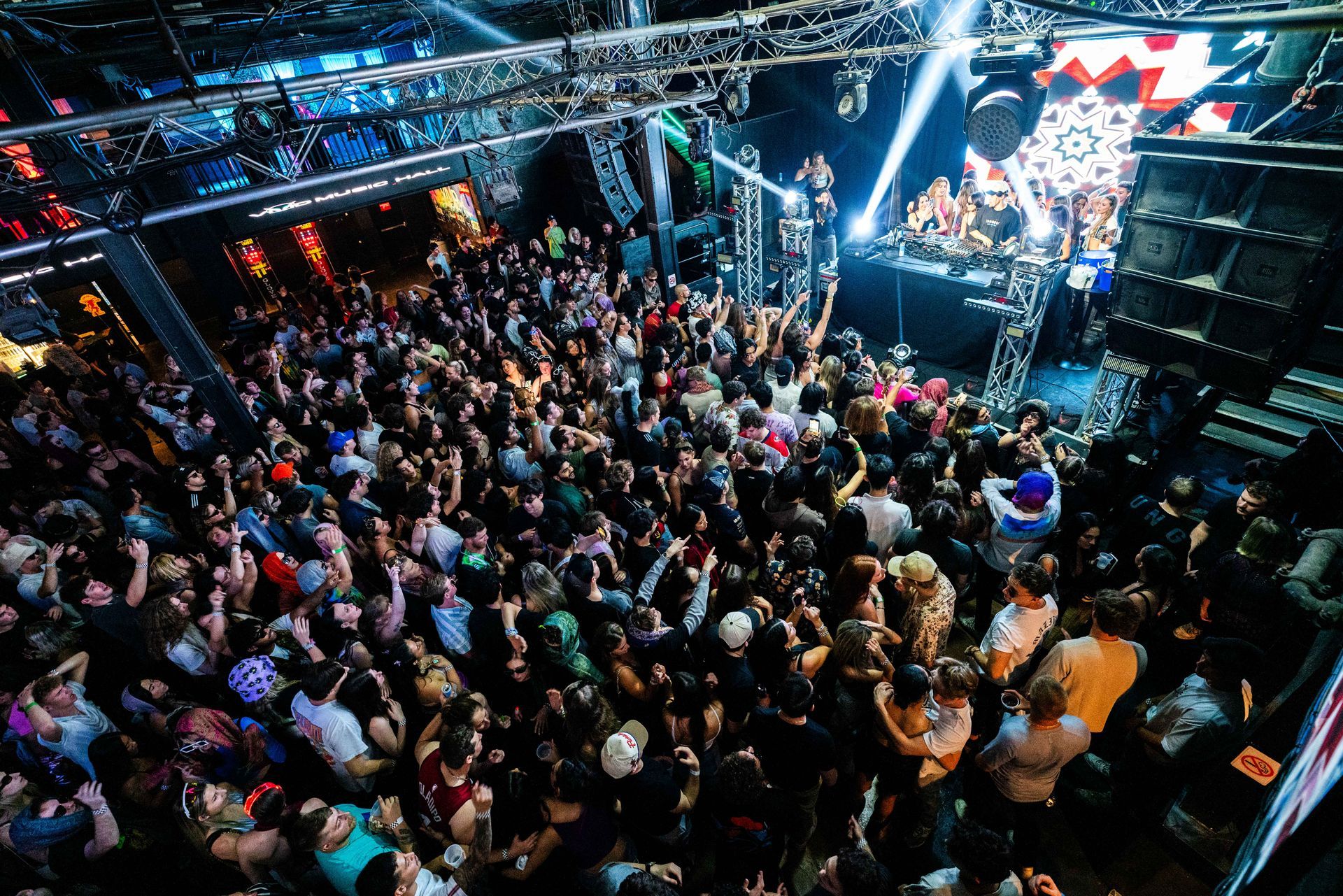 An aerial view of a crowd of people at a concert