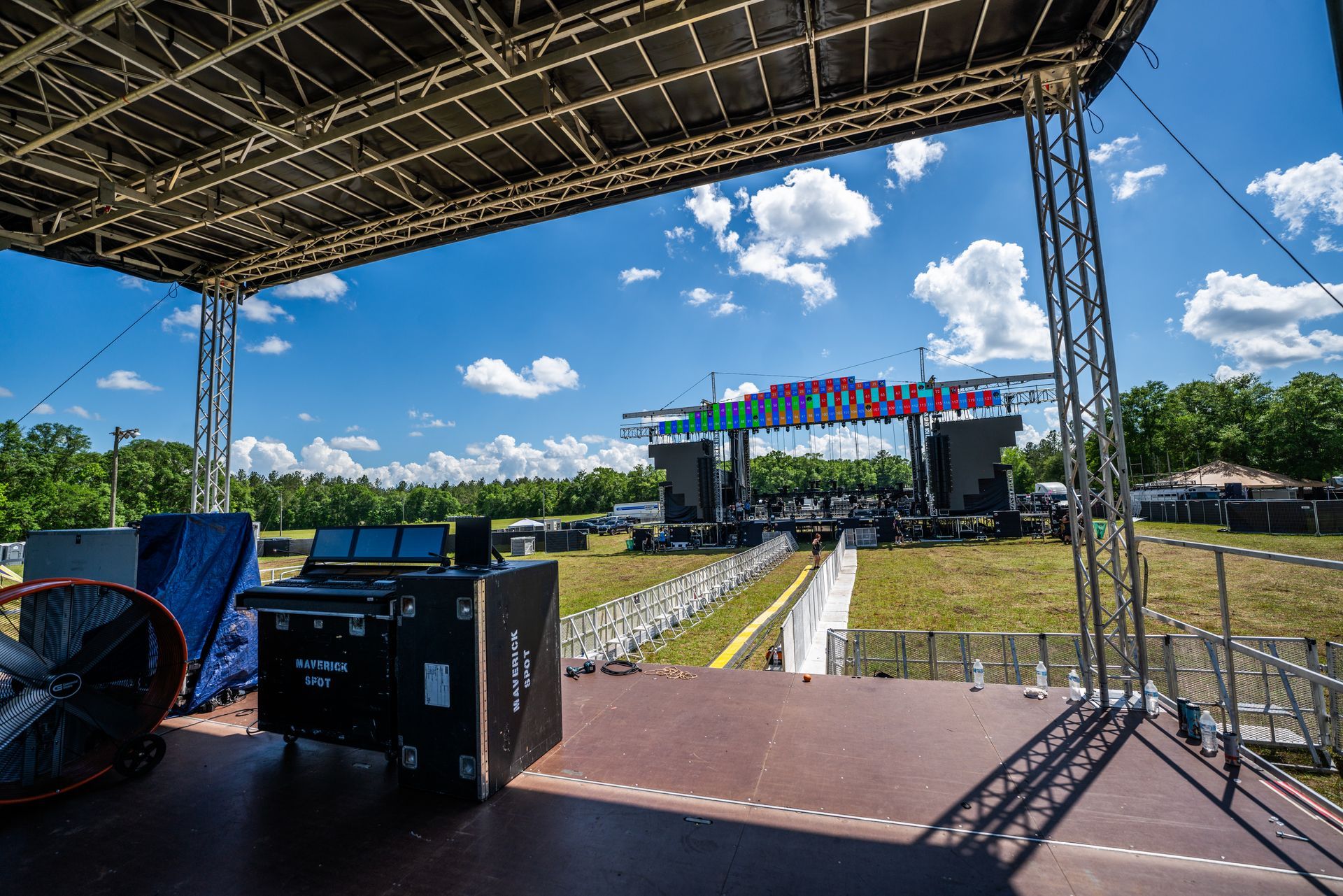 A large stage is being built for a concert.