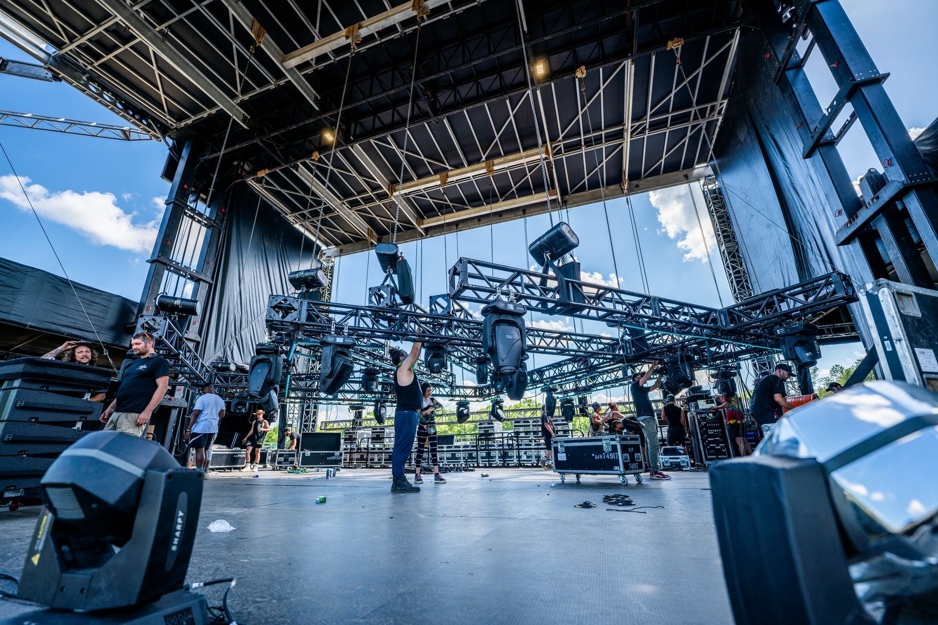 A large stage is being built for a concert.