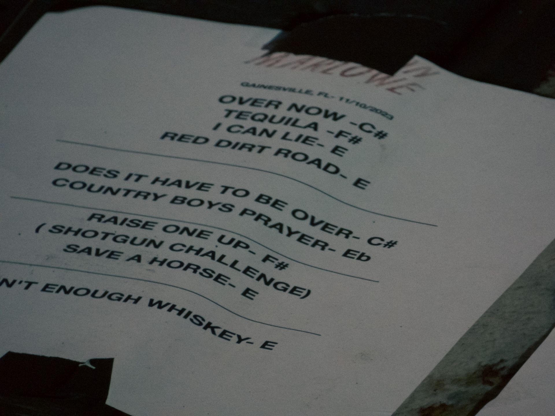 A piece of paper with the word whiskey on it