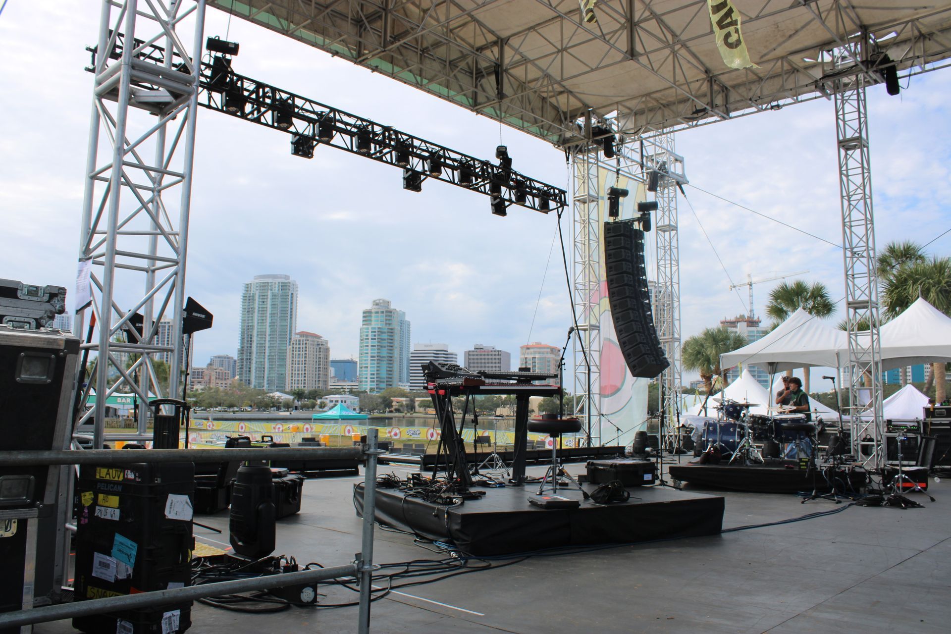 A stage with a sign that says ' cnn ' on it