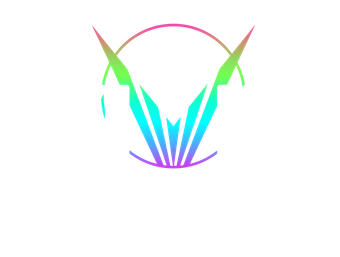 A rainbow colored logo on a white background