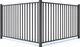 A black metal fence with a shadow on a white background.