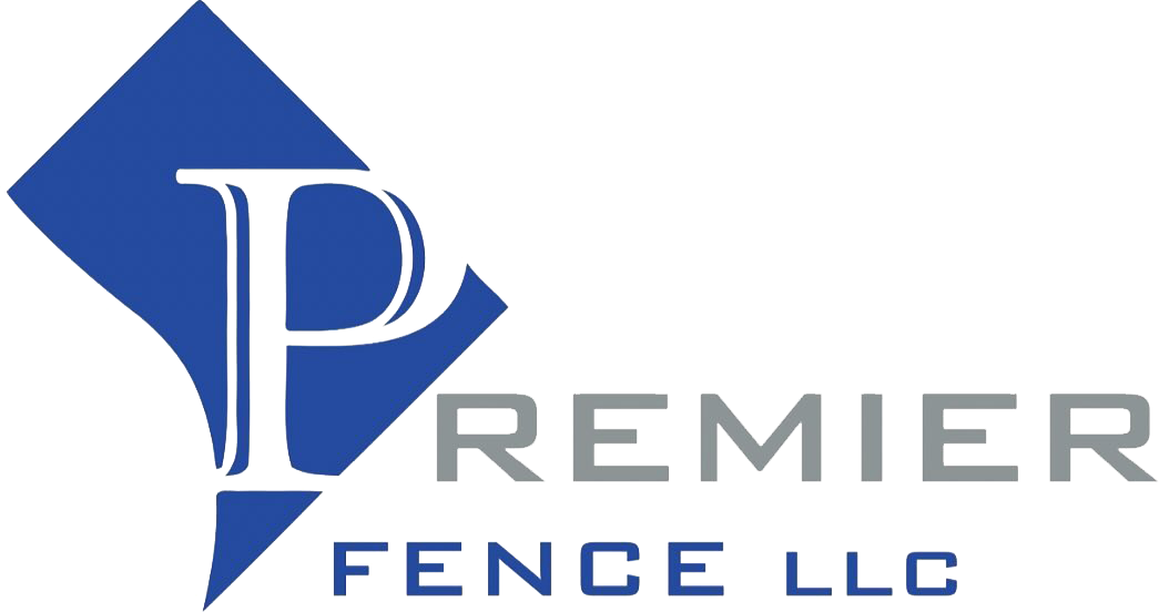 Blue and gray Premier Fence LLC logo: a large "P" within a blue diamond shape. "Premier" and "Fence LLC" in gray.