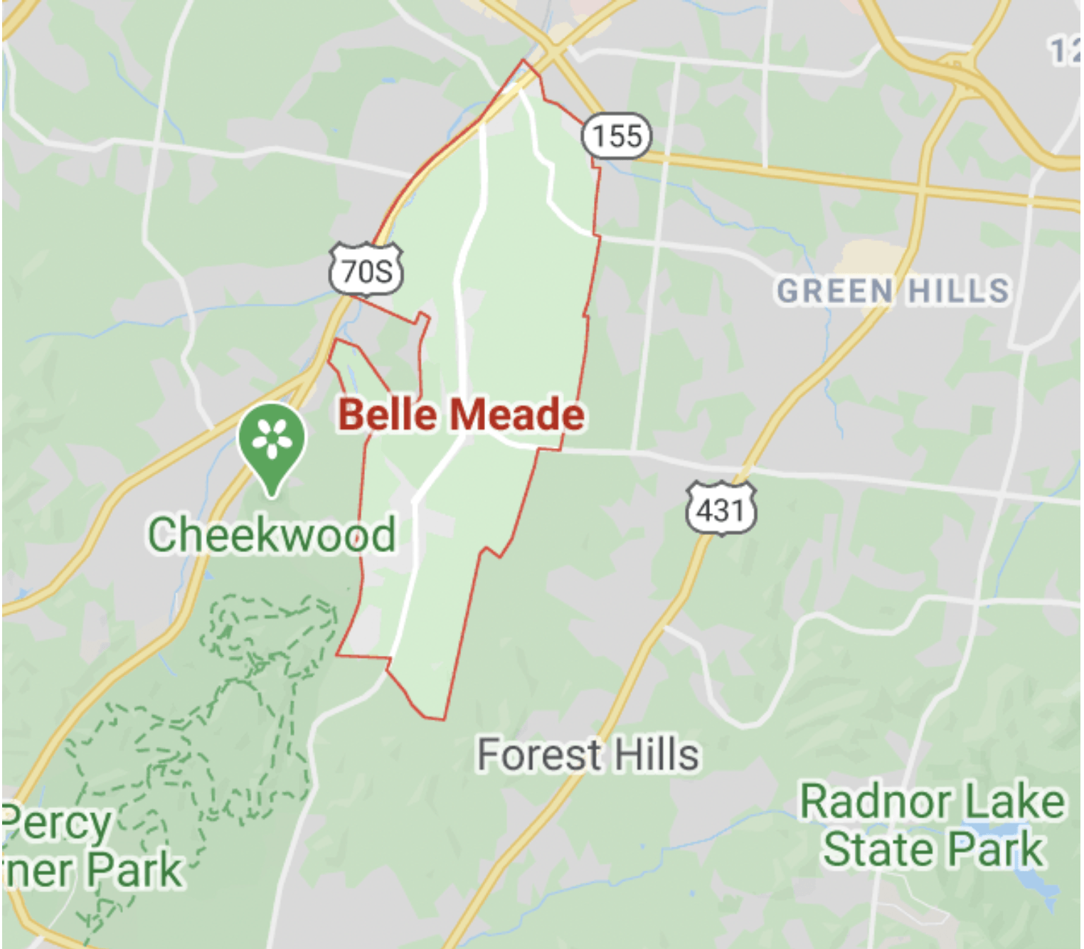 map of Belle Meade neighborhood Nashville