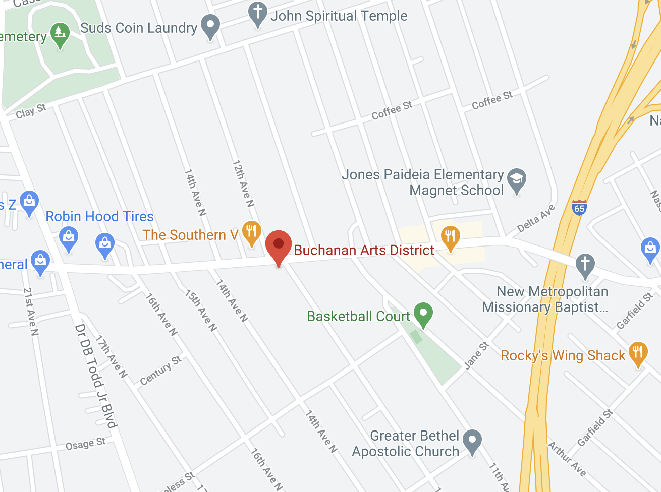 map of Buchanan Arts District in Nashville Tennessee