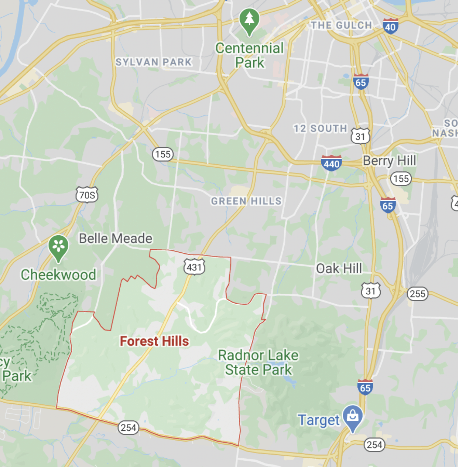 map of Thompson's Station Nashville
