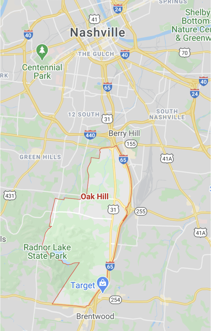 map of Oak Hill neighborhood in Nashville
