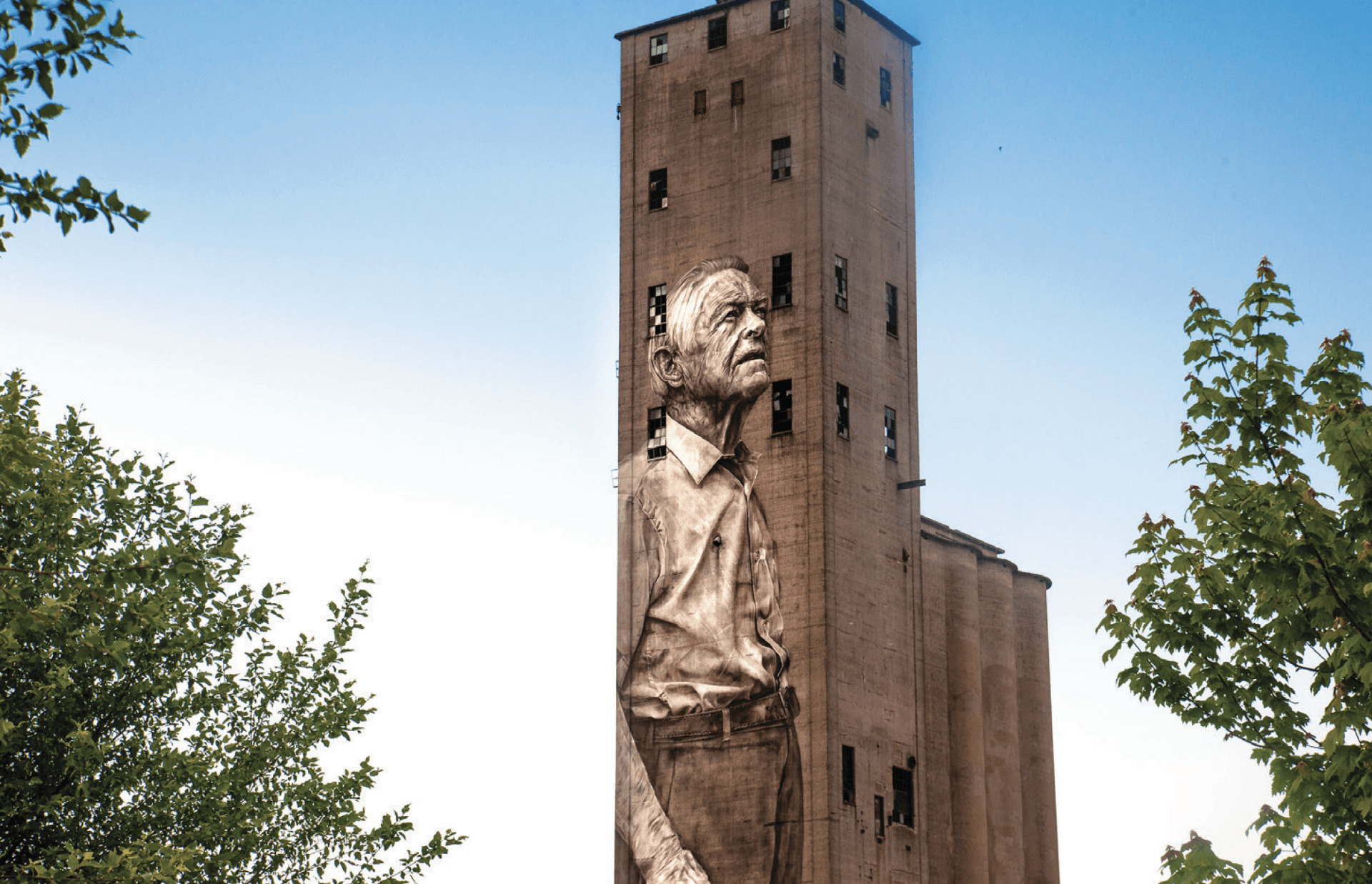 man mural on building in Nashville's The Nations neighborhood
