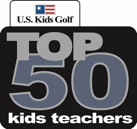 U.S. Kids Golf Top 50 Kids Teachers logo. Black background with gray
