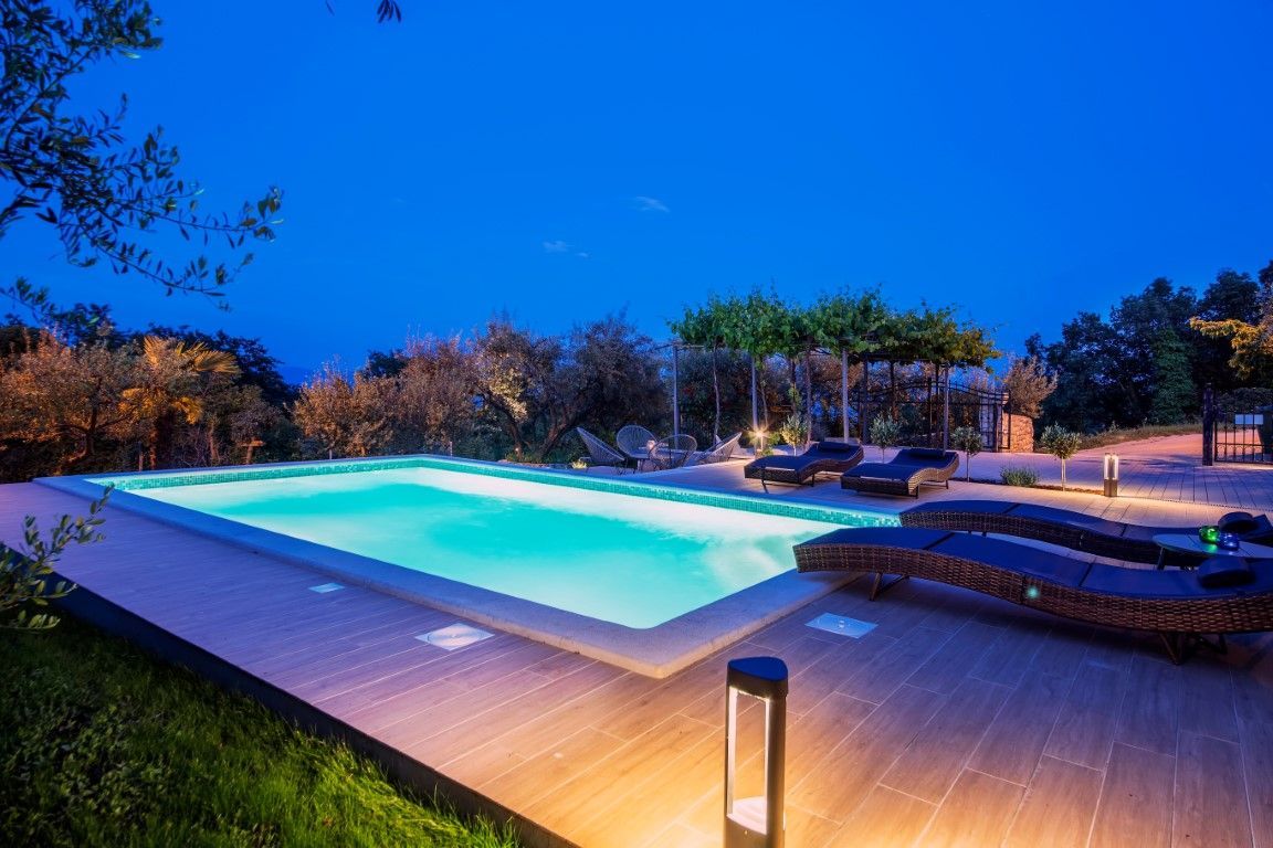 outdoor commercial pool at night