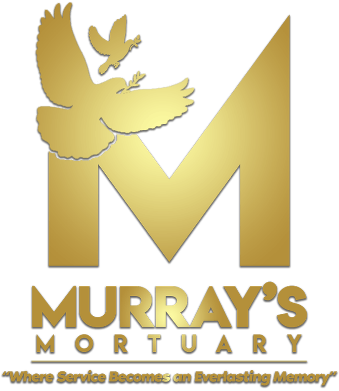 Gold Murray’s Mortuary logo with a dove above the “M” and the slogan “Where Service Matters.”