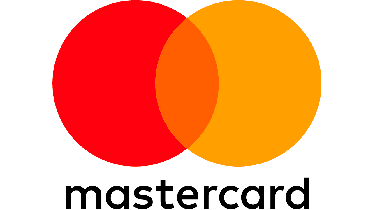 Un logo Mastercard rosso e arancione su uno sfondo bianco.