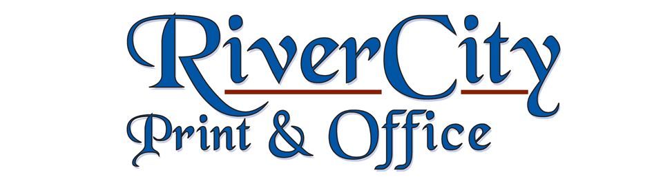RiverCity Print & Office logo in blue text on a white background