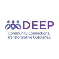 DEEP logo in purple and blue with the tagline “Community Connections. Transformative Outcomes.”