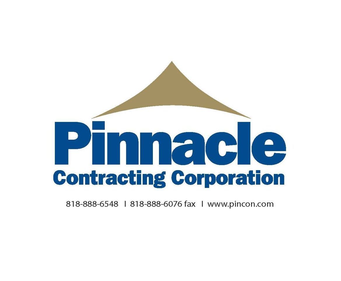 The pinnacle contracting corporation logo is blue and gold