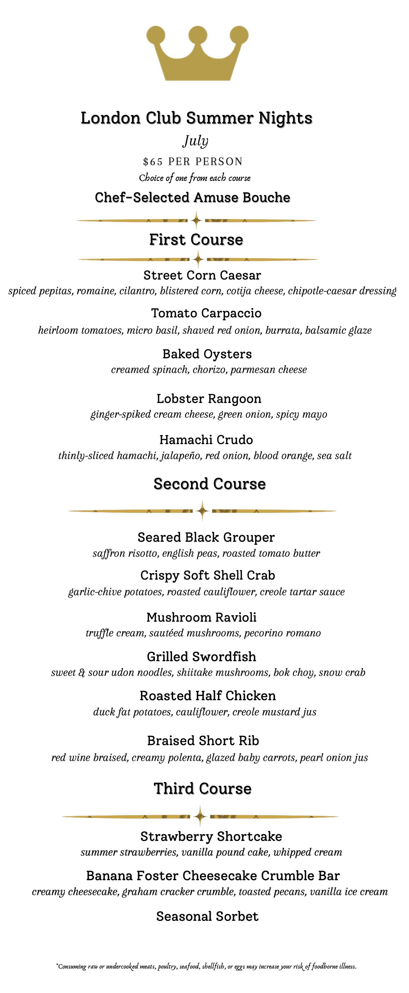 Restaurant menu with starter and salad options.