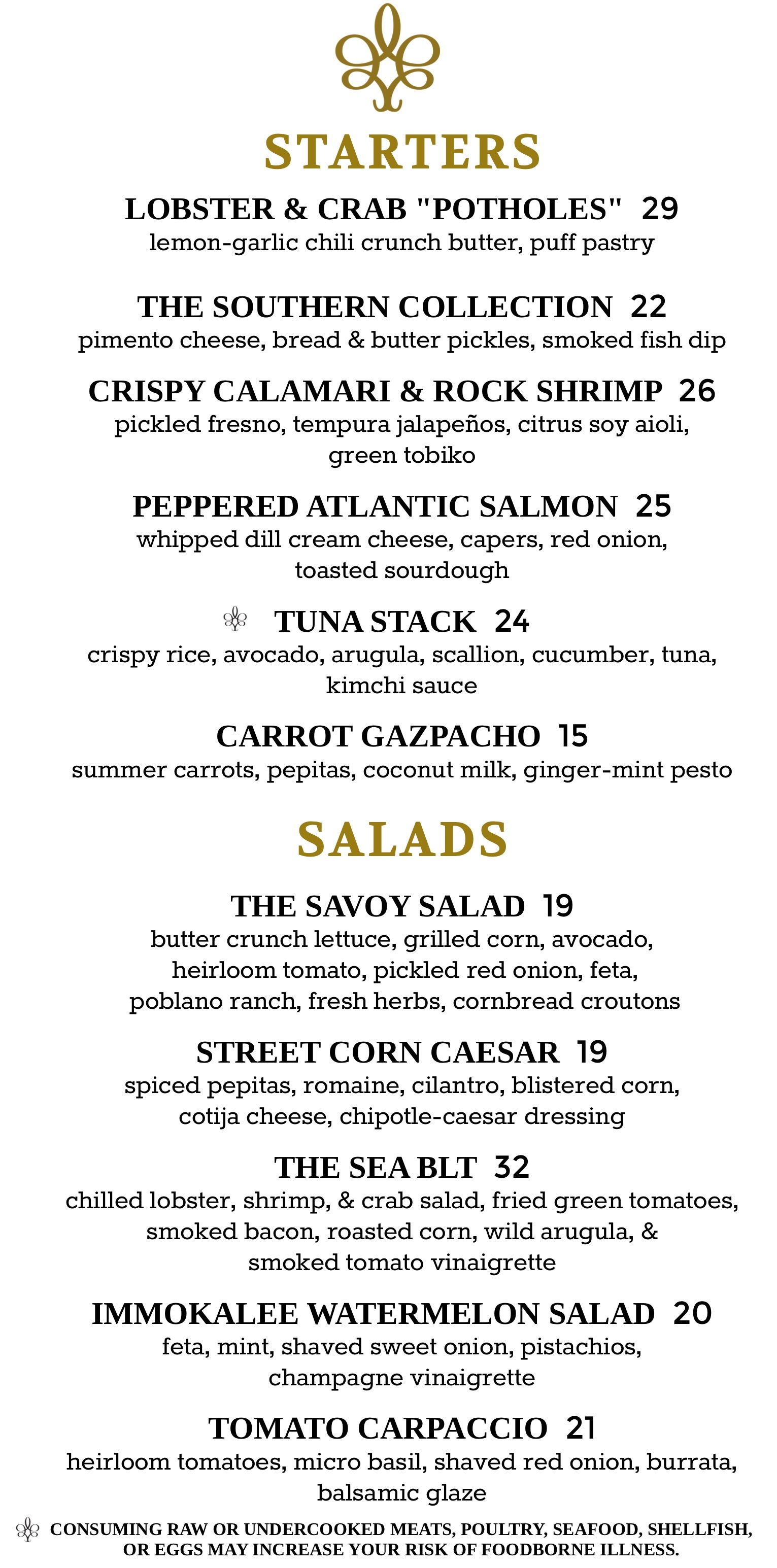 Menu from 