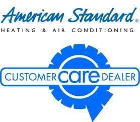 American Standard Heating & Air Conditioning Customer Care Dealer logo in blue and white