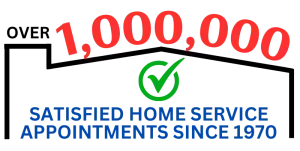 Logo with red “1,000,000” and green checkmark over blue “Satisfied Home Service Appointments Since 1976.”