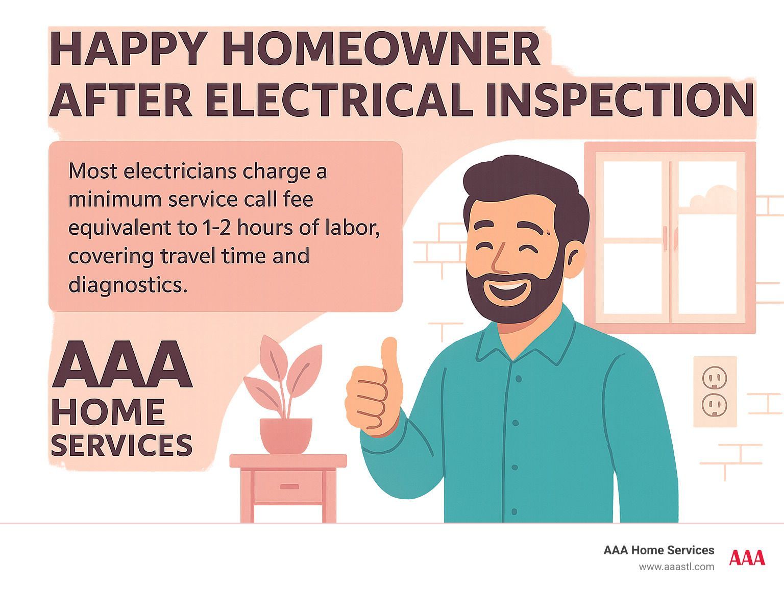 Happy homeowner after electrical inspection, with AAA Home Services branding and a thumbs-up illustration